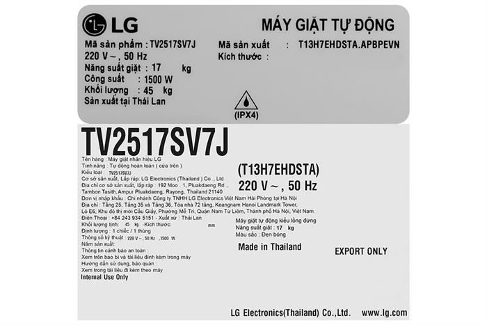 Máy giặt LG AI DD Inverter 17 kg TV2517SV7J
